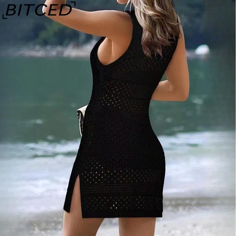 BITCED Women's Swimwear Cover-Up Summer Sleeveless Tank Top Sun Protection Knit Lace-Up Swimsuit Beach Dress