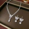 Cross-Border Fashion Zircon Earrings & Necklace Set - White Butterfly Jewelry with Flowing Chain