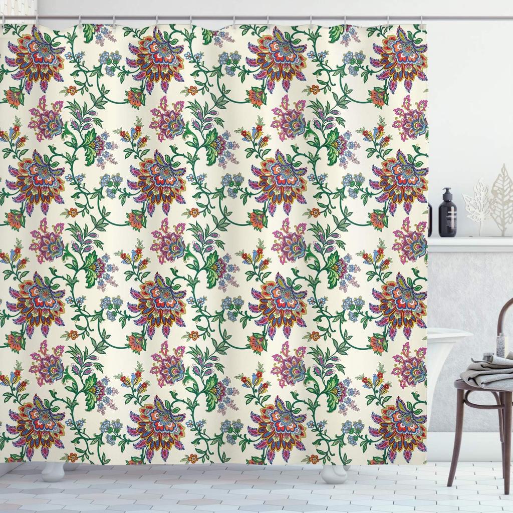 Antlers Shower Curtain Moose In Winter Forest Wildlife Reindeer Christmas Theme Watercolor Painting Style, Cloth Fabric Bathroom