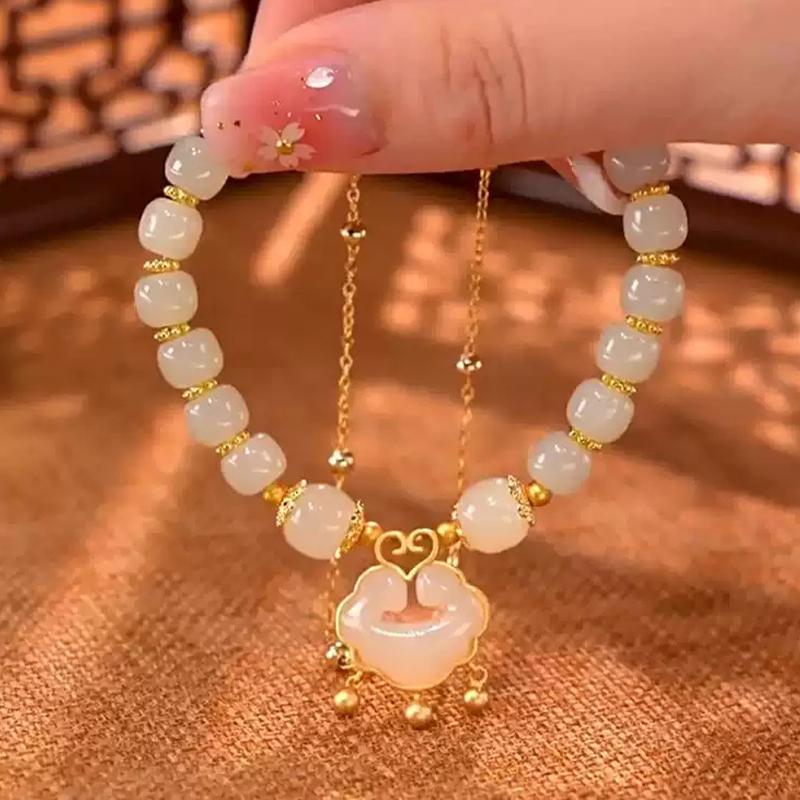 Women  Lucky Bracelet Imitation Hetian Jade Temperament Beaded Bracelet Jewelry Gift
