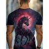 Men's 3D Unicorn & Glowing Stars T-Shirt - Full-Body Black & Golden Print, S