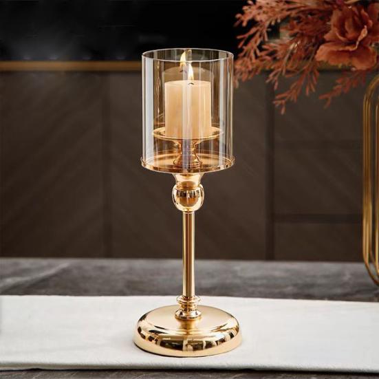 Jijijing Glass Candle Holder, European Style Pillar Metal Tall Candlestick for Candles And Tealights, Romantic Table Centerpiece Wedding Party