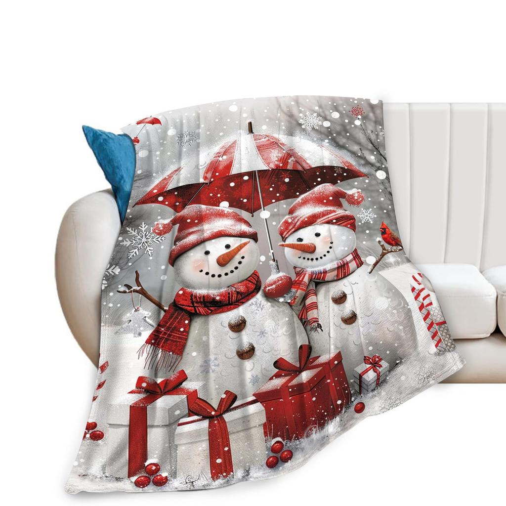 Christmas Snowman Series Digital-printed Polyester Bedroom Velvet Flannel Cover Blanket Fleece Soft Sofa Cover Blankets for Beds