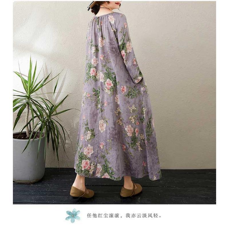 2025 Round Neck Minimalist Long Sleeve Extra Long Dress Resort Style