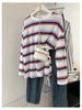 Women's Black Striped Long-Sleeve T-Shirt, Spring/Autumn 2025 Trend, Designer Look, Unique Base Layer, Loose Fit