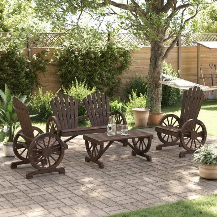 VidaXL Salon de Jardin 4 pcs, Sièges avec Dossier et Accoudoirs, Ensemble de Meubles, Mobilier de Terrasse Patio, Bois de 3207126