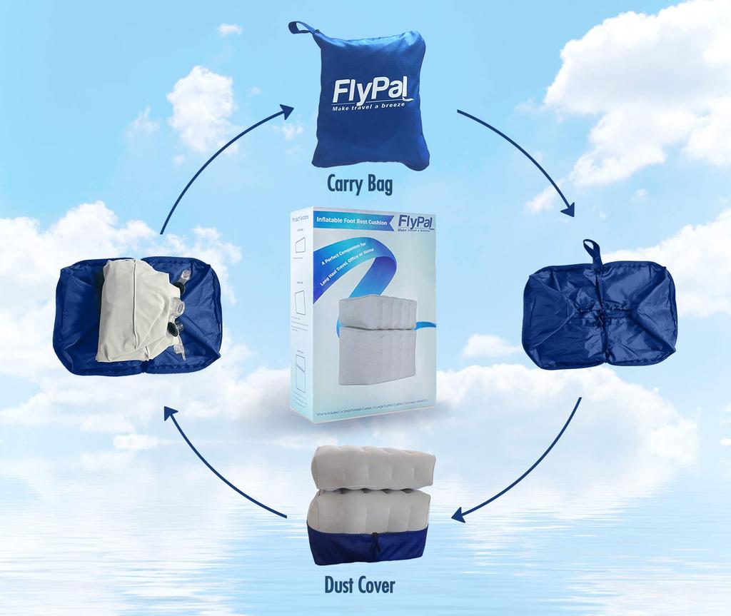 Flypal Air Leg 3 Levels Footrest, Ottoman, Pillow, Relaxing, Airplane, Car, Travel, Portable, Kids,