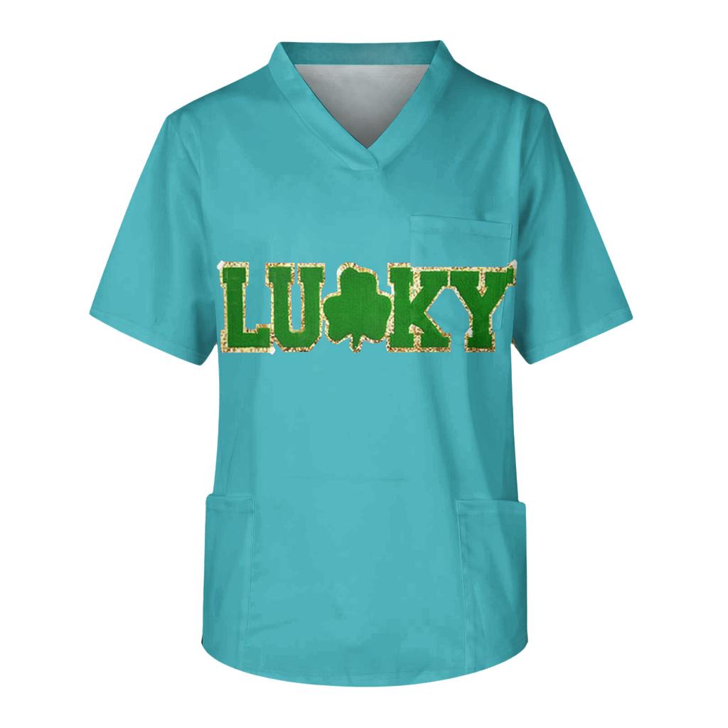 Men's Casual Short-Sleeved V-Neck Printed Front Pocket Top