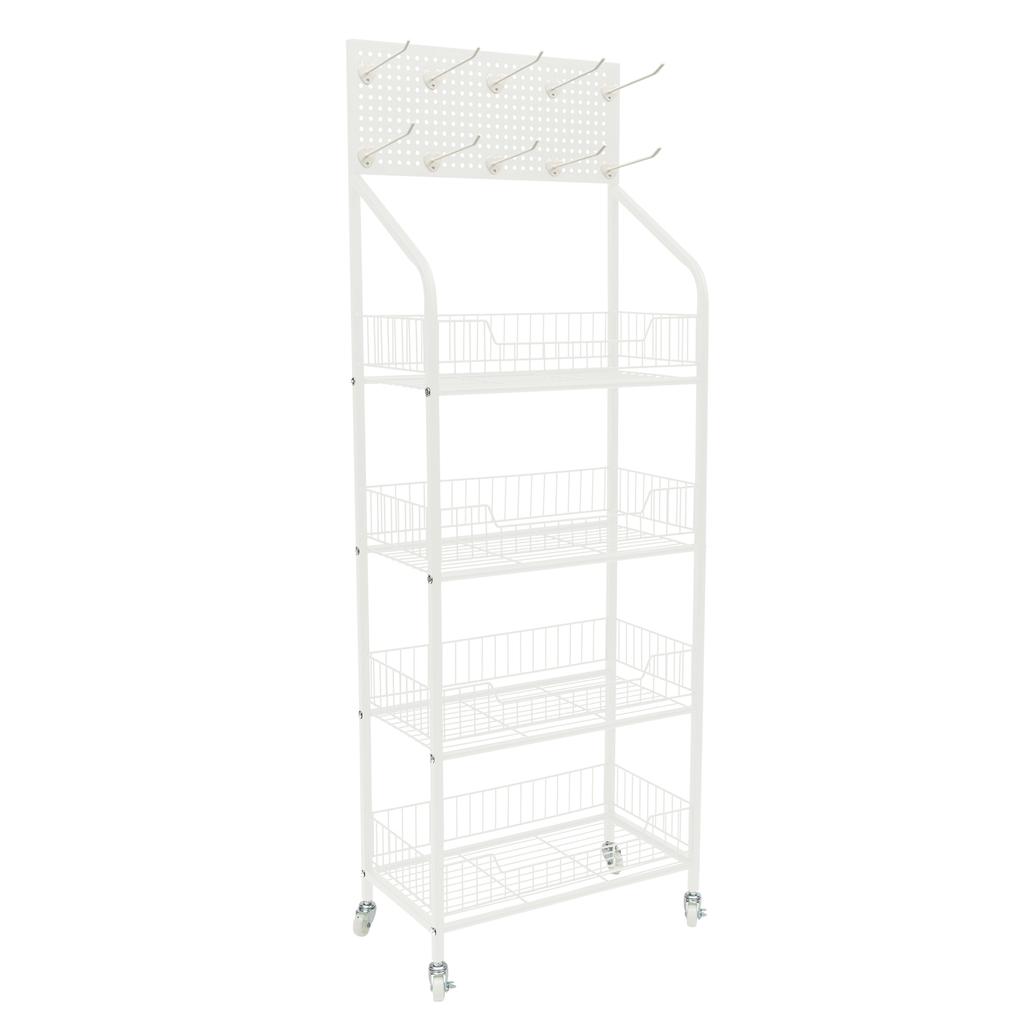 4 Etagen Einzelhandels-Präsentationsständer Snack Süßigkeiten Display Organizer Korbständer Wagen