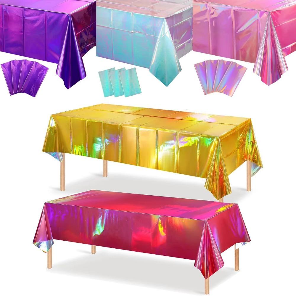 Iridescence Aluminum Film Tablecloth Shiny Laser Rainbow Rectangle Table Cover Foil Metallic Disposable Table Cloth