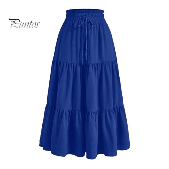 Stil boem fustă de vară pentru femei, talie înaltă elastică, cu cordon reglabil, culoare solidă, linie A