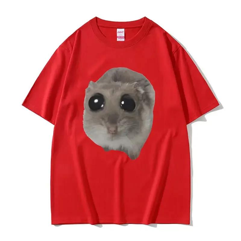 Funny Sad Hamster Meme Cry BiG Eye Cute Mouse T Shirt Women Fashion Kawaii Clothes T-shirts Women T-shirt