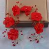 Red Flower Bridal Tiara Hairband Gold Color Crystal Pearl Headband Women Headpiece Wedding Crown Bride Hair Jewelry Accessories