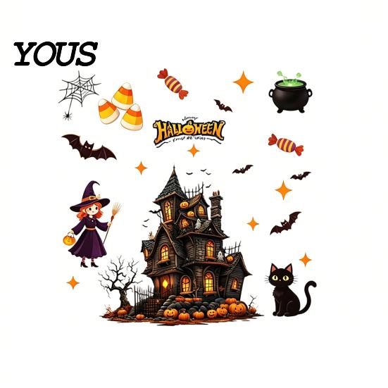 Static Cling Halloween Set Glass Sticker, Window Clings, Reusable Electrostatic Decals, Haunted Decoration House Stickers for Doors Windows,