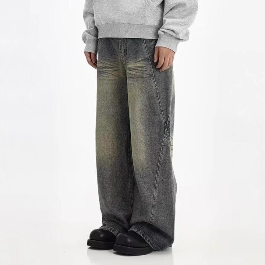 American Washed Old Wide-leg Jeans Men's Autumn and Winter Trendy High Street Loose Drape Straight Mopping Long Pants