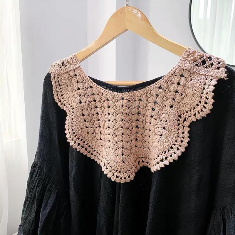 Vintage Palace Style Women False Fake Collar Hollow Out Crochet Lace Half Shirt Necklace Shawl Bowtie
