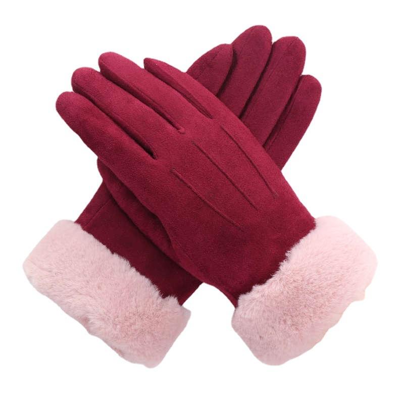 Gloves Female Winter Velvet Thickened Warm Student Korean Version Cute Cycling Touch Screen Cycling Motorcycle Suede Gloves