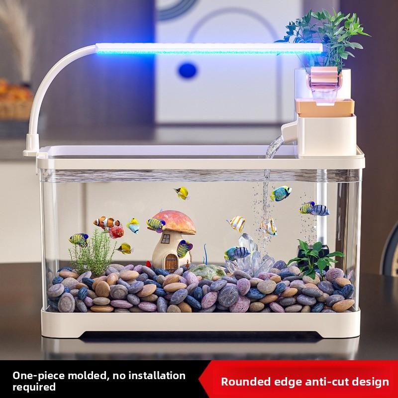 Traditional Style Fish Tank Mini Desktop Aquarium for Living Room Self-Cleaning Eco Landscape Goldfish Bowl Modern Home Decor