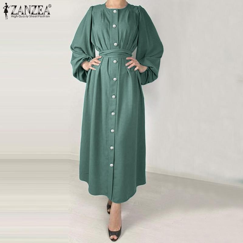 

ZANZEA Весеннее женское элегантное пышное платье-рубашка с длинным рукавом и длинными рукавами