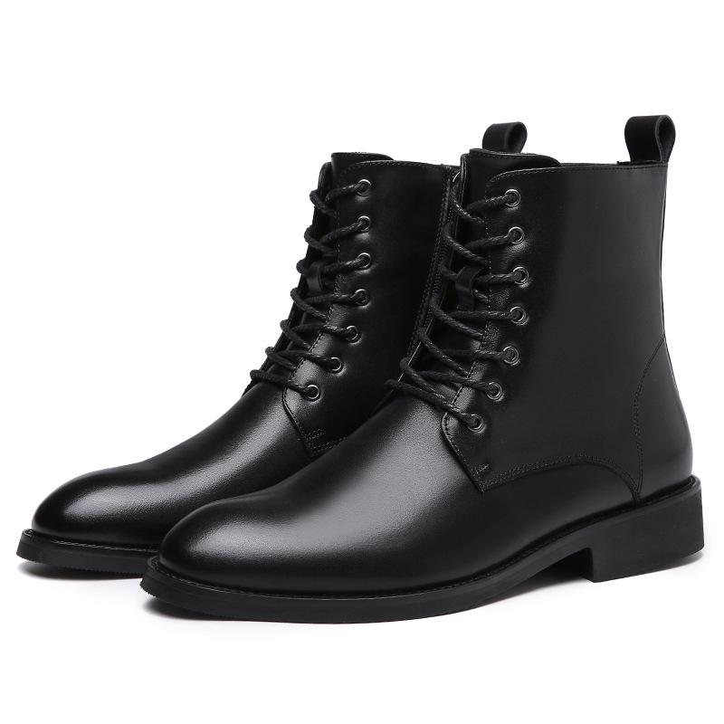 Martin boots men's cowhide high-top shoes fashion casual British pointed side zipper lace-up leather boots Chelsea boots men's