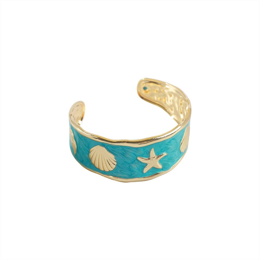 Hawaiian Flower Glazed Enamel Bracelet Geometric Heart Arm Ring Open Metal Vintage Cloisonne Bangle Girls