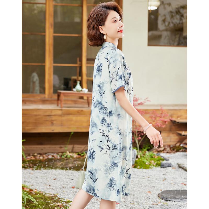 Elegant Summer Chinese Qipao Print Short-Sleeved Dress