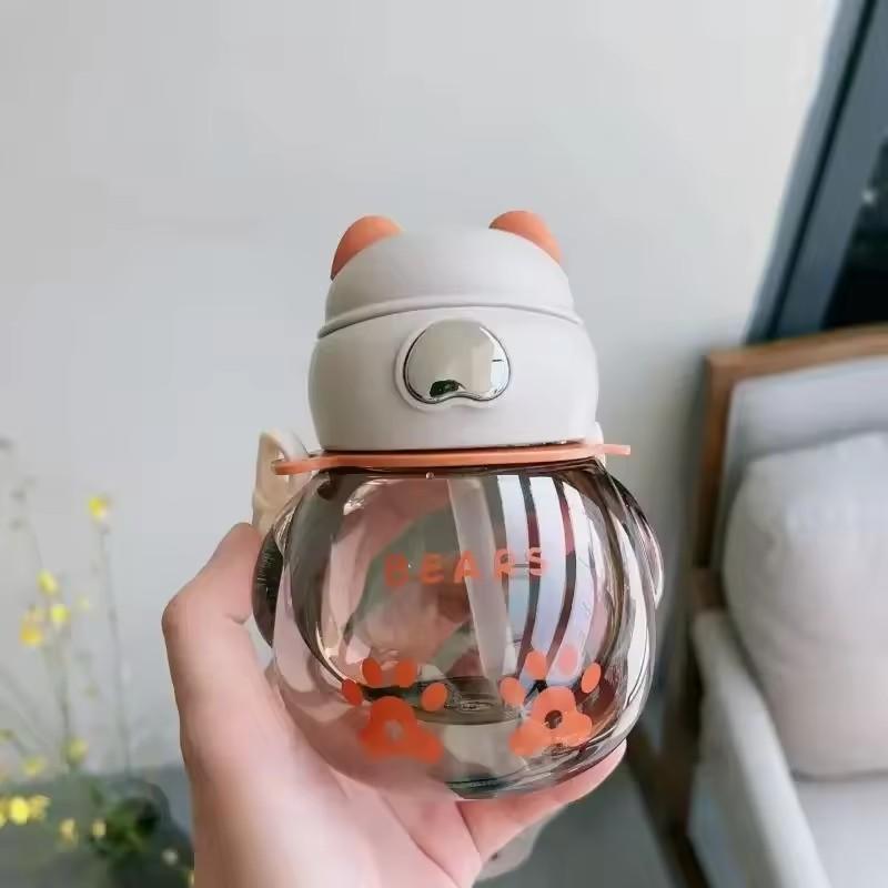 

450 мл симпатичная чашка с трубочкой для воды Sippy Kids Cartoon BPA Free герметичные бутылки для воды медведь портативная бутылка для питья для улицы детская чашка 450ml серый