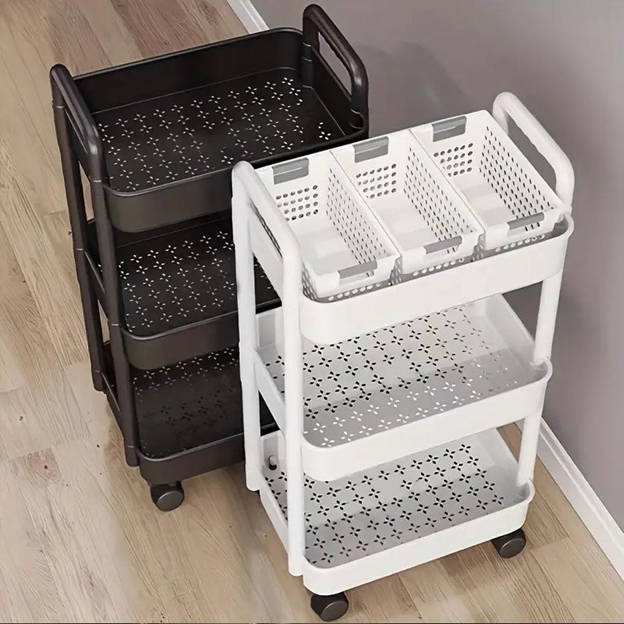 Movable ABS Storage Trolley with Wheels and Hooks, 2-5 Tier