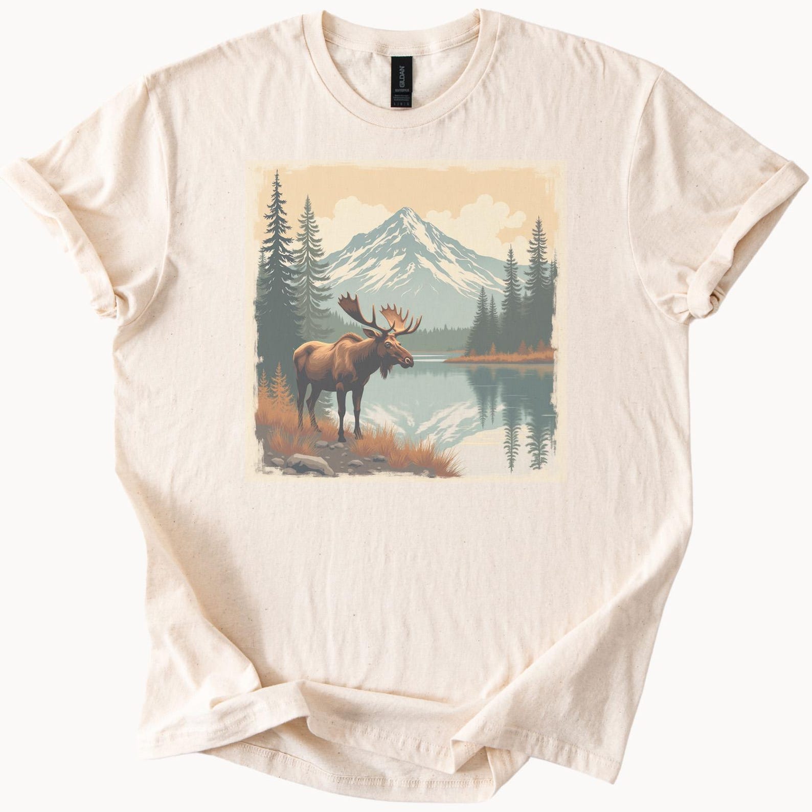 Moose Mountain Lake Graphic Shirt Nature Art Tee 130