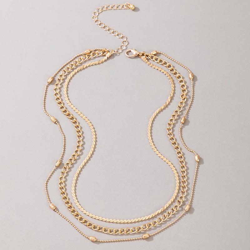 Fashion Metal Sweater Chain, Round Bead Chain Three-layer Necklace, Simple Geometric Collarbone Chain
