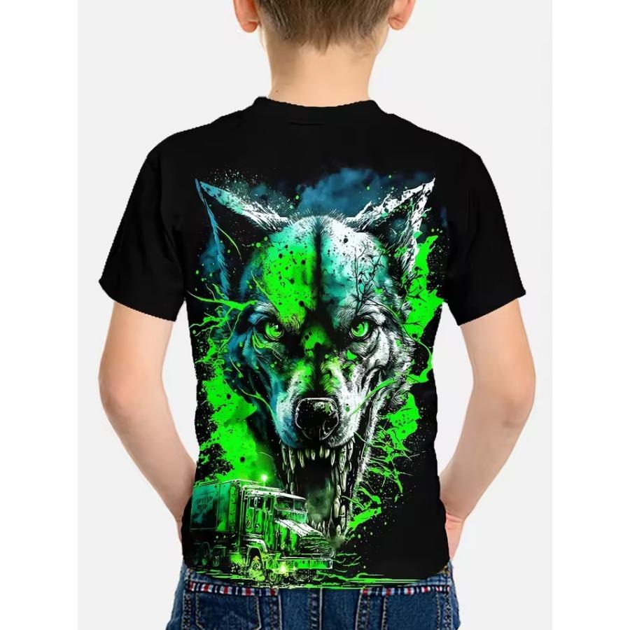 Kids Wolf Cartoon Top Fashion Summer Printed 3D T Shirt Boys Tees Casual Short Sleeve O Neck Girls Tops