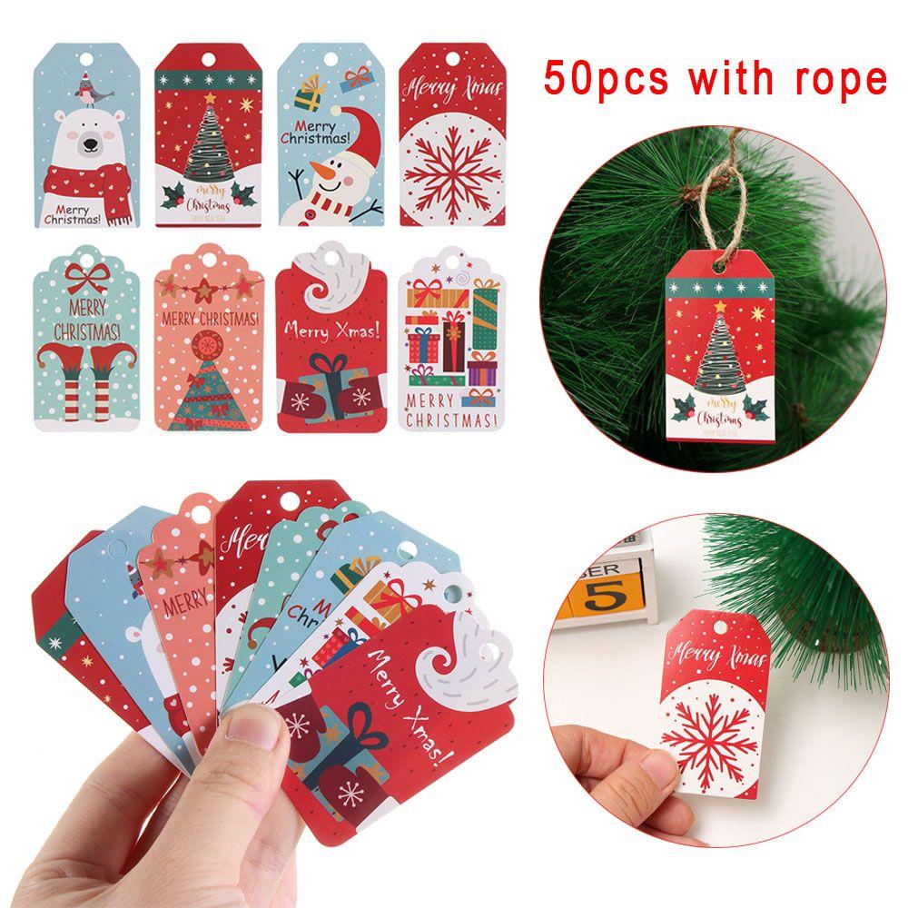 Santa Claus Gift Wrapping with Rope Gift Cards Xmas Decorations Christmas Paper Tags Hanging Label