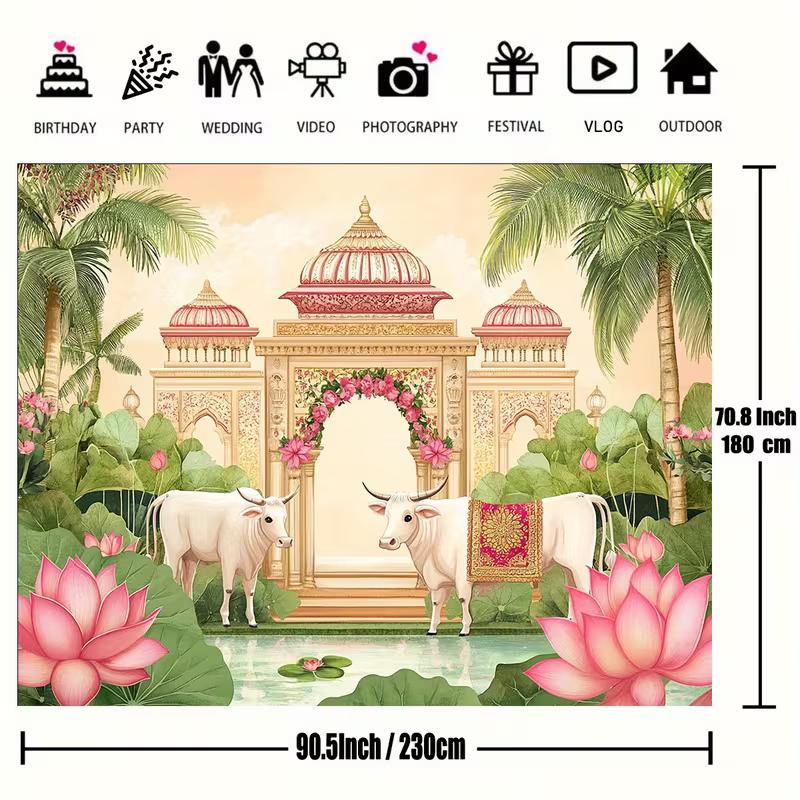2D Traditional Pichwai Backdrop, Cow Temple Background for Indian Wedding Photoshoot