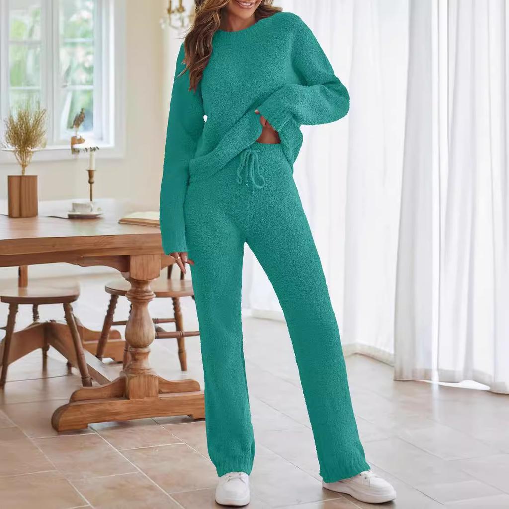 Damen Lässiges Lounge-Set - Weiches Fleece Langarm-Oberteil & Jogginghose mit Kordelzug