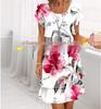 European and American 3D Print Short Sleeve Chiffon Dress