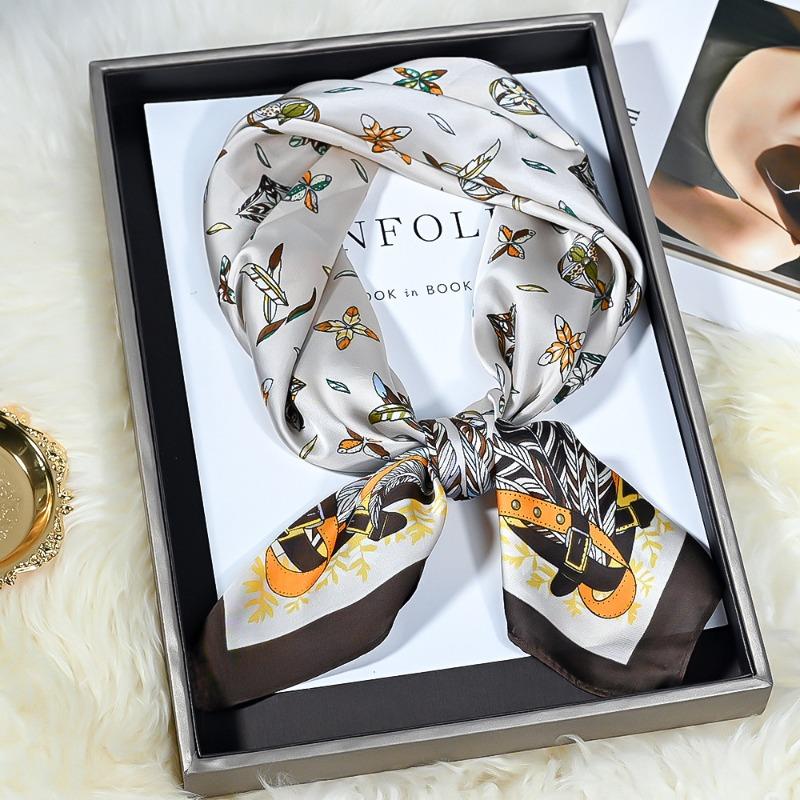 Spring and summer new simulated silk scarf women's versatile high-end sense 70 square scarf fashion printing professional small scarf