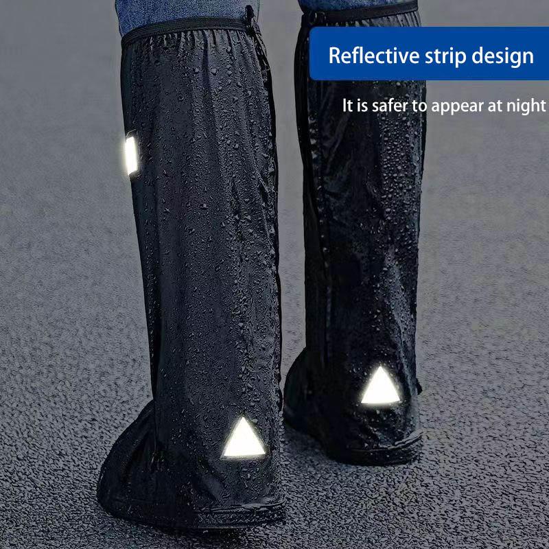 Waterproof Black Rain Boot Covers with Reflective Strips High-top Transparent Design Suitable for Motorcycles and Bicycles.