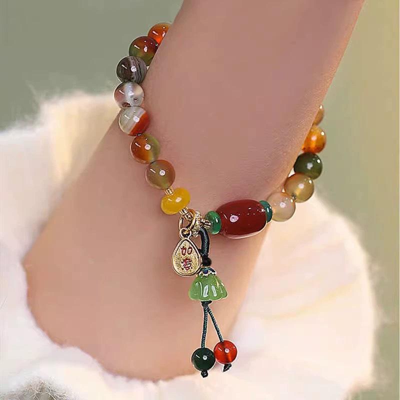 Color Light Luxury Temperament Bracelet Chinese Lotus Seed Ruyi Pendant Bracelet National Trend With Retro Boudoir Bracelet Jewe
