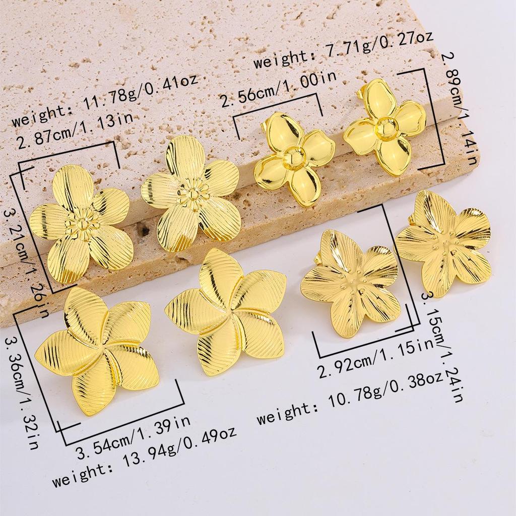 18K Gold Plated Titanium Steel Earrings with Butterfly, Flower, and Bowknot Designs