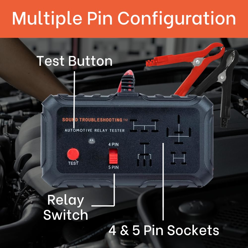 

Automotive Relay Tester 4/5 Pin 12V, Handheld DIY Car Diagnostic Tool with Battery Clips United States