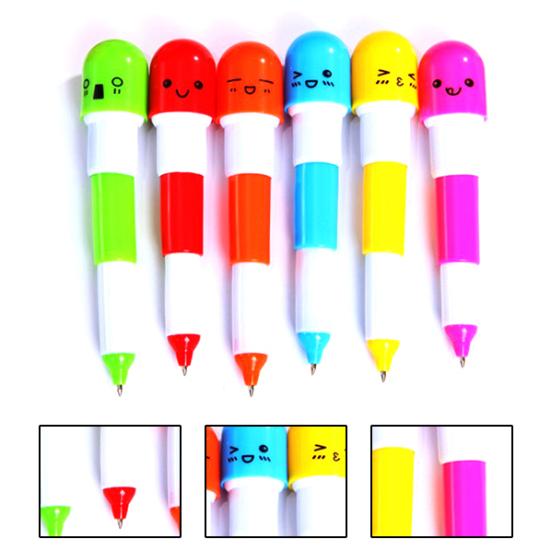 6 Pcs Cute Smiling Face Pill Ball Point Pen Telescopic Vitamin Capsule Ballpen