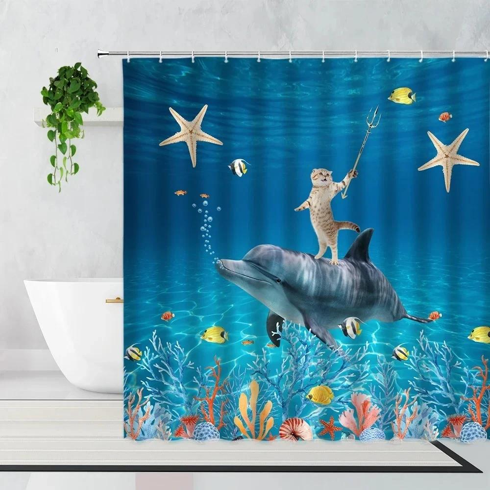 Kreskówka Urocze Zwierzę Zasłona Prysznicowa Kot Pies Anime Drukowana Dekoracja Łazienki 3D Wodoodporna Tkanina Kąpielowa Zasłony Domowe Dla Dzieci