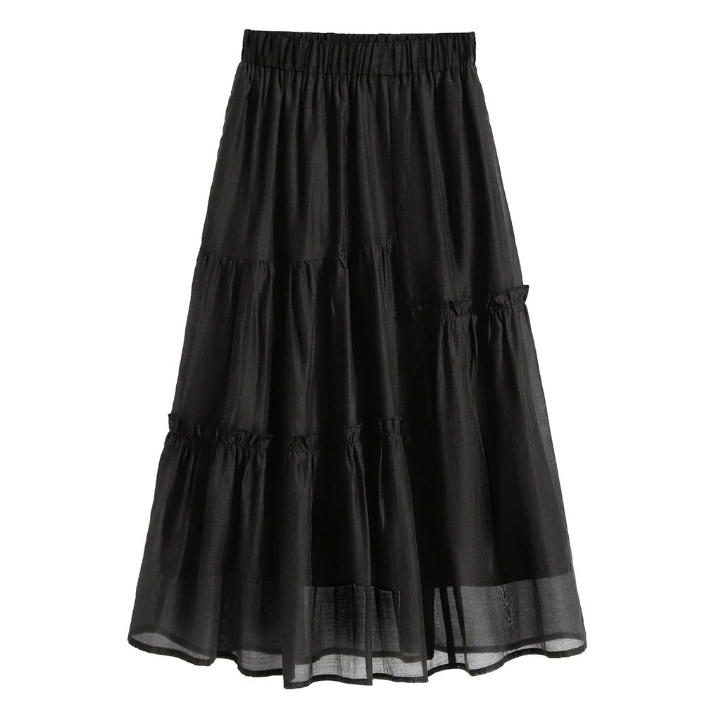 DIMANAF 2025 Plus Size Summer Elastic Skirts Casual Women Loose Long Skirt Pleated High Waist Fashion Vintage Maxi