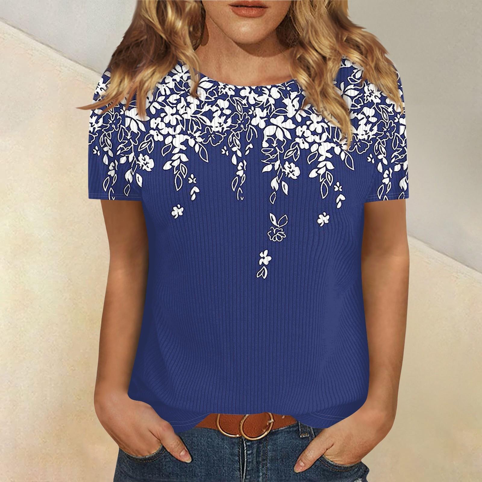 

Футболки для женщин, плиссированные, с V-образным вырезом, нарядные, повседневные блузки с принтом, короткие рукава, летние топы, свободный крой L