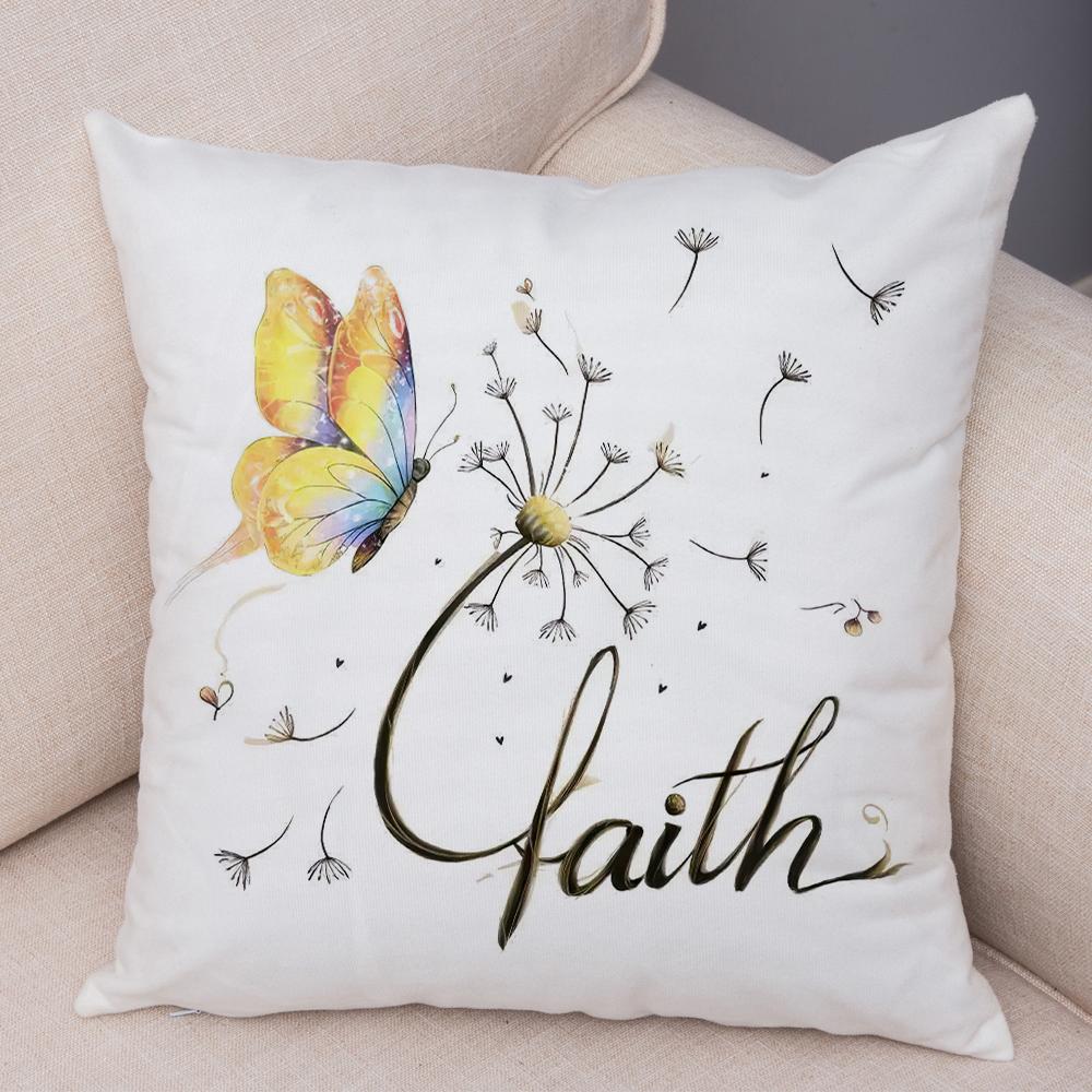 Faith Hope Love Pillowcase Double Print Hummingbird Dandelion Cushion Cover Soft Plush Enjoy Little Things Pillowcase for Sofa