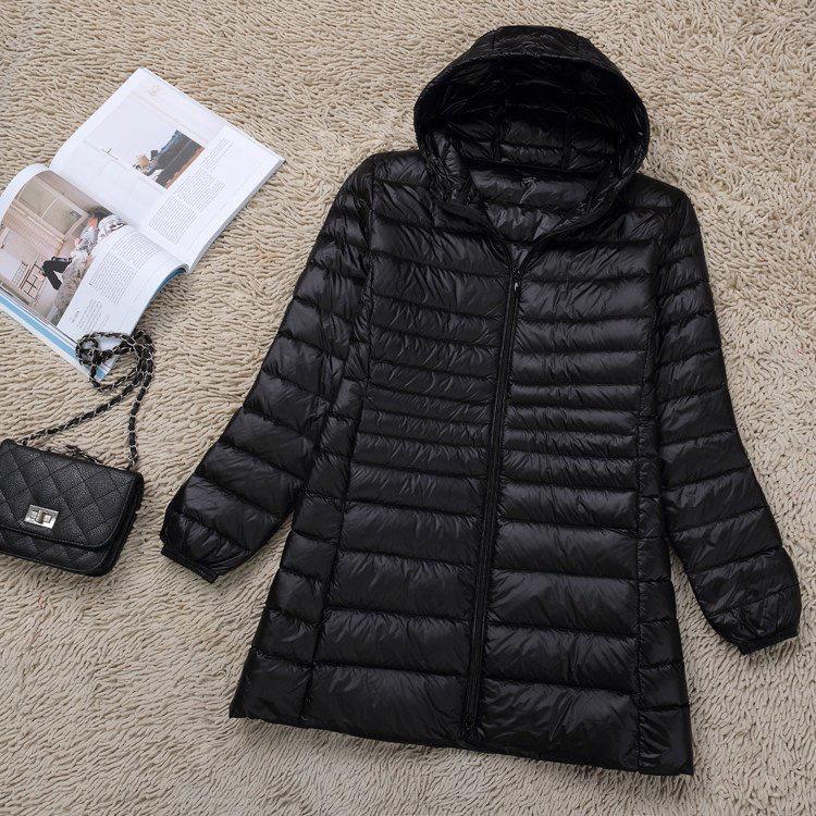 Plus Size Women's Lightweight Hooded Slim-Fit Down Jacket - Mid-Length, Clearance, Fits Up To 200 Lbs