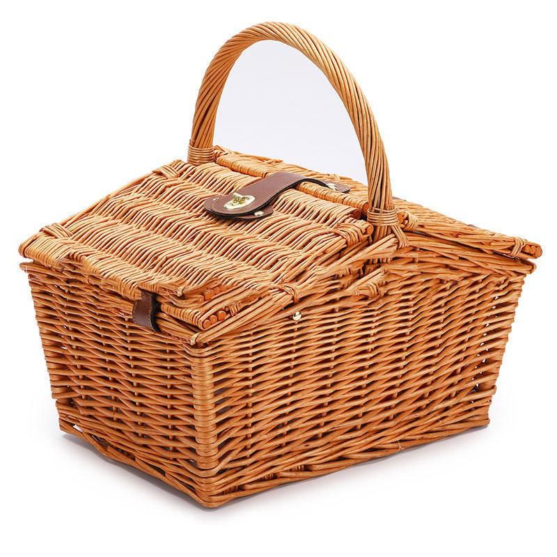Foldable Wicker Picnic Basket With Lid Portable Outdoor Lunch Carrier Garden Camping Photography Prop