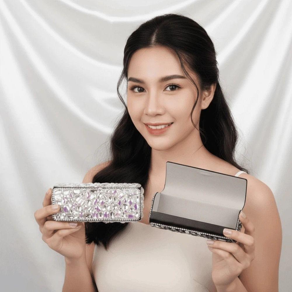 Portable Rhinestone-inlay Glasses Case Shiny Sunglasses Protective Case School