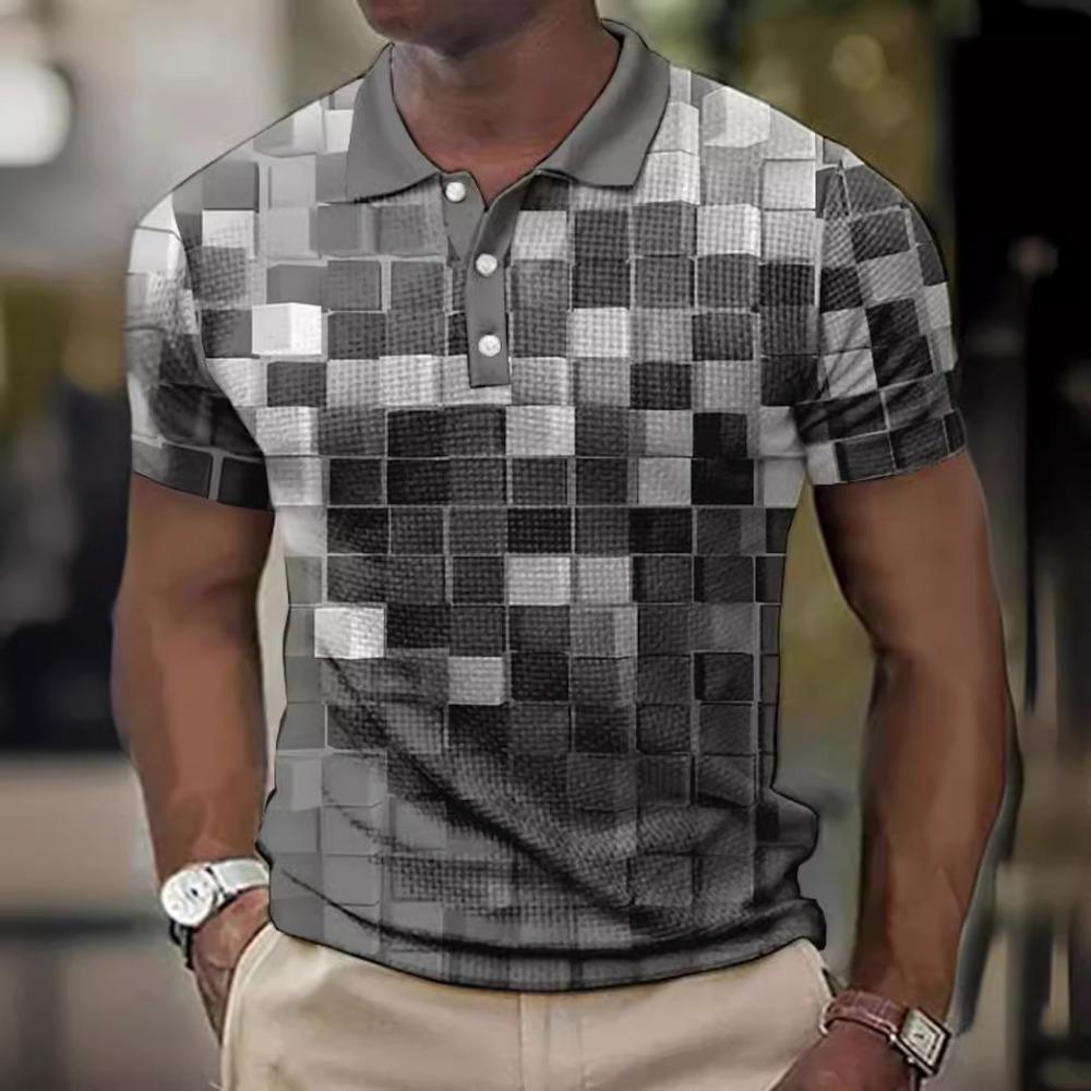 Rutnätsplitsning Visuell Illusionseffekt 3D Digitaltryck Herr Casual Pikétröja