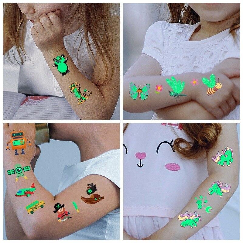 Kids Tattoo Stickers Luminous Temporary Fake Tattoos Glow Paste on Face Arm Leg for Children Body Art Mermaid Sticker